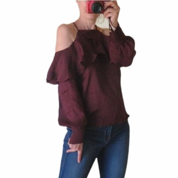 Line and Dot long sleeves ruffles open shoulders top blouse size Small - Picture 8 of 9